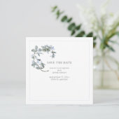 Blue Floral Wedding Save the Date Card (Stehend Vorderseite)