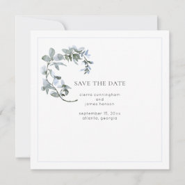 Blue Floral Wedding Save the Date Card