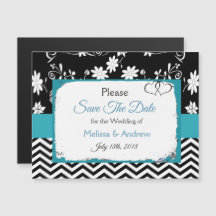 Blue Floral Wedding Save the Date Magnet