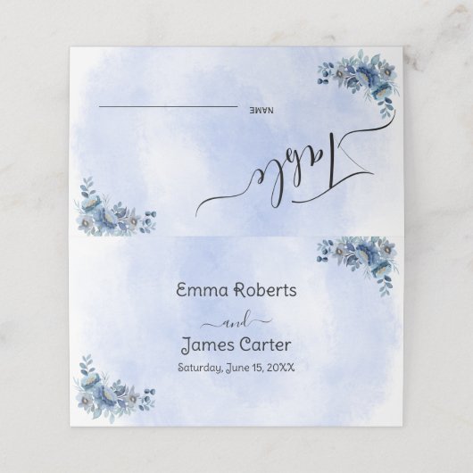 Blue Floral Wedding Seating Charts Platzkarte (Außenseite Aufgefaltet)