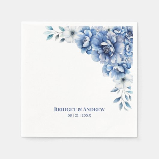 Blue Floral Wedding Serviette (Vorderseite)