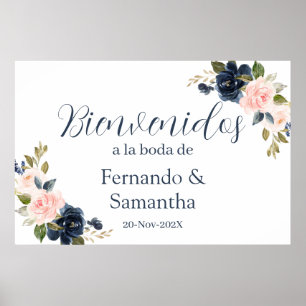 Blue Floral Wedding Spanish Willkommenszeichen Poster