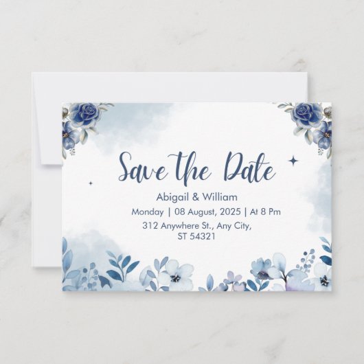 Blue Floral Wedding speichern das Datum der Einlad Save The Date (Vorderseite)