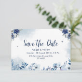 Blue Floral Wedding speichern das Datum der Einlad Save The Date (Stehend Vorderseite)