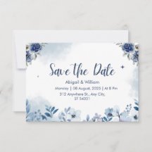 Blue Floral Wedding speichern das Datum der Einlad