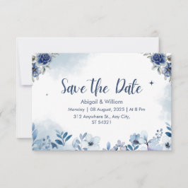 Blue Floral Wedding speichern das Datum der Einlad Save The Date