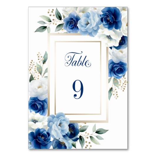 Blue Floral Wedding Tischnummer (Rückseite)