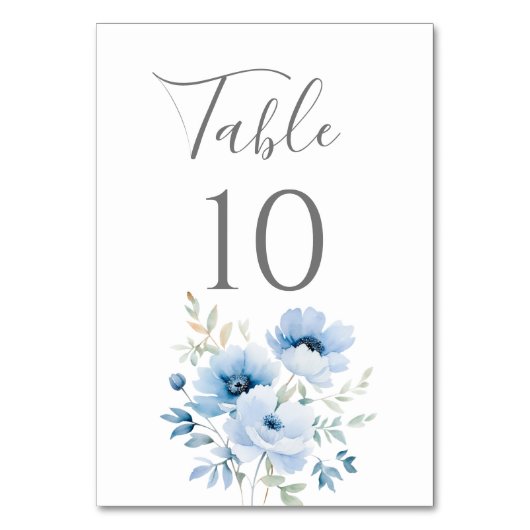 Blue Floral Wedding Tischnummer (Vorderseite)