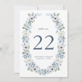 Blue Floral Wedding Tischnummer (Vorderseite)