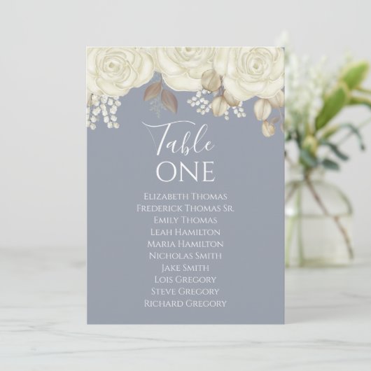 Blue Floral Wedding Tischnummer Elegante (Stehend Vorderseite)