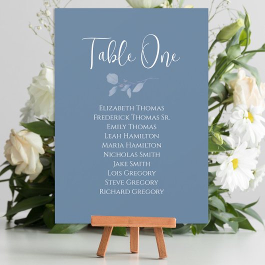 Blue Floral Wedding Tischnummer Sign