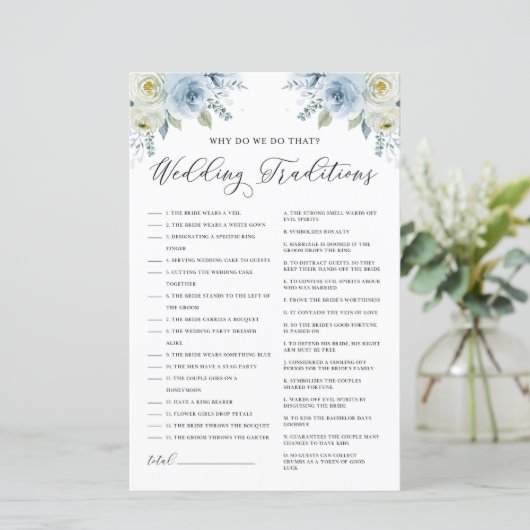 Blue Floral Wedding Traditions Brautparty Game (Stehend Vorderseite)