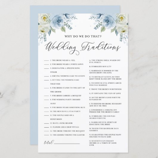 Blue Floral Wedding Traditions Brautparty Game (Vorne/Hinten)