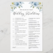 Blue Floral Wedding Traditions Brautparty Game (Vorderseite)