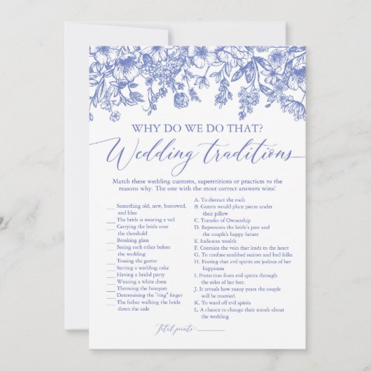 Blue Floral Wedding Traditions Brautparty Game Einladung (Vorderseite)