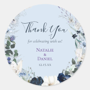 Blue Floral Wedding Vielen Dank Runder Aufkleber