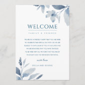 Blue Floral Wedding Welcome & Itinerary Card Einladung (Vorderseite)