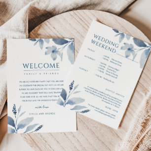 Blue Floral Wedding Welcome & Itinerary Card Einladung