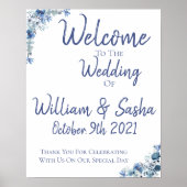 Blue Floral Wedding Welcome Poster (Vorne)