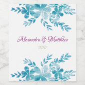 Blue Floral Wedding Wine Bottle Labels Weinetikett (Einzelnes Label)