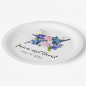 Blue Floral Wedpaper Tellers Garden Blume Pappteller (Schrägansicht)