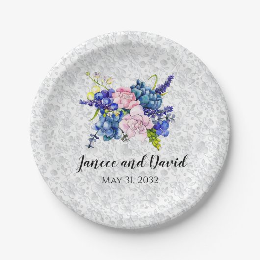 Blue Floral Wedpaper Tellers Garden Blume Pappteller (Vorderseite)