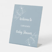 Blue Floral Welcome Baby Duschzeichen Sockelschild (Vorderseite)