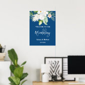 Blue Floral Welcome Wedding Sign Poster (Heimbüro)