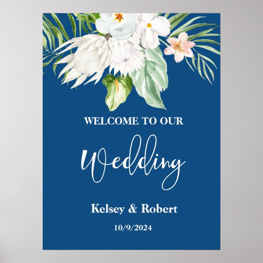 Blue Floral Welcome Wedding Sign Poster (Vorne)