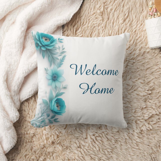 Blue floral Welcome Zuhause, Welcome Zuhause dekor Kissen (Decke)