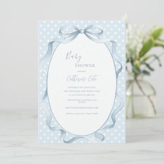 Blue Floral Whimsical Baby Shower  Einladung (Stehend Vorderseite)