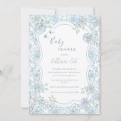 Blue Floral Whimsical Baby Shower  Einladung (Vorderseite)