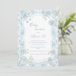 Blue Floral Whimsical Baby Shower  Einladung
