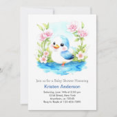 Blue Floral Whimsical Duck Boy Baby Dusche Einladung (Vorderseite)