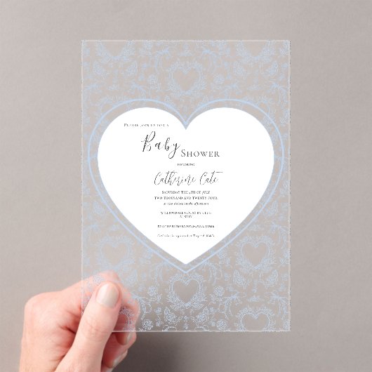 Blue Floral Whimsical Heart Baby Shower  Acryleinladungen (Insitu (Handheld))