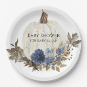 Blue Floral White Pumpkin Baby Boy Dusche Pappteller (Vorderseite)