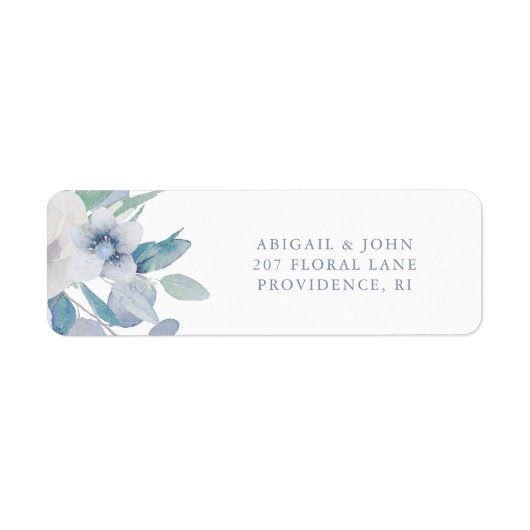 Blue Floral White Wedding Rücksendeadresse (Vorne)