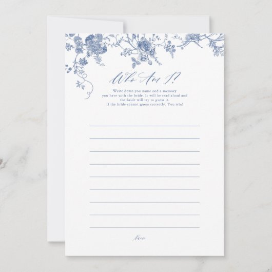 Blue Floral Who I Brautparty Game Cards Einladung (Vorderseite)