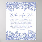 Blue Floral Who I Brautparty Game Sign Poster (Vorne)