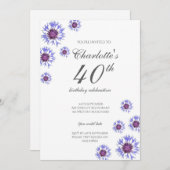 Blue Floral Wildblume 40. Geburtstag Party Einladung (Vorne/Hinten)