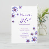 Blue Floral Wildlfower 30. Geburtstag Party Einladung (Stehend Vorderseite)