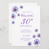 Blue Floral Wildlfower 30. Geburtstag Party Einladung (Vorne/Hinten)