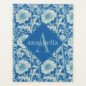 Blue Floral William Morris Elegant Monogram Planer (Vorderseite)