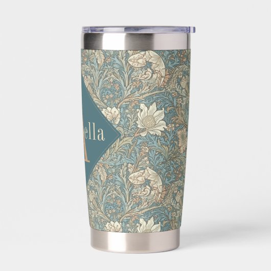 Blue Floral William Morris Elegant Monogram Thermobecher (Links)