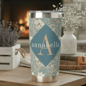 Blue Floral William Morris Elegant Monogram Thermobecher