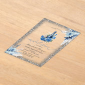 Blue Floral Wine Flasche Glitzer Frame Baby Dusche Acryleinladungen (Ablage )