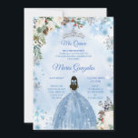 Blue Floral & Winter Holiday Mis Quince Geburtstag Einladung<br><div class="desc">Blue Floral & Winter Holiday Mis Quince Birthday Einladung</div>