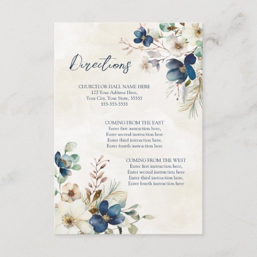 Blue Floral Winter Wedding Direction Insert (Vorderseite)