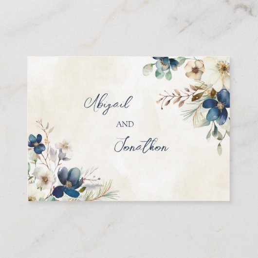 Blue Floral Winter Wedding QR code Details Insert (Rückseite)