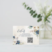 Blue Floral Winter Wedding QR code Details Insert (Stehend Vorderseite)